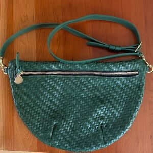 CLARE V. GRANDE FANNY in EVERGREEN Cross body handwoven Leather Bag  NWOT